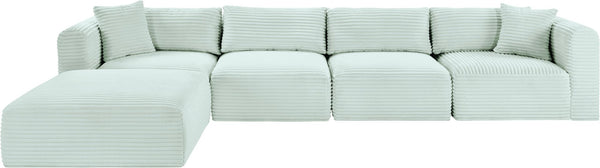 Meridian Furniture Shaggy Mint Corduroy Modular Sectional Five Piece Performance Fabric Living Room Sofa Set 641Mint-Sec5A
