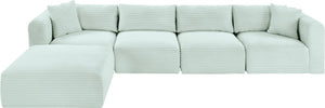 Meridian Furniture Shaggy Mint Corduroy Modular Sectional Five Piece Performance Fabric Living Room Sofa Set 641Mint-Sec5A