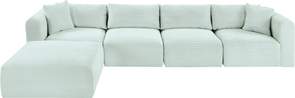Meridian Furniture Shaggy Mint Corduroy Modular Sectional Five Piece Performance Fabric Living Room Sofa Set 641Mint-Sec5A