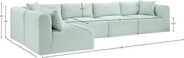 Meridian Furniture Shaggy Five Piece Modular Sectional in Mint Corduroy Performance Fabric for Living Rooms 641Mint-Sec5B