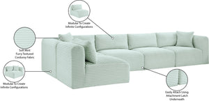 Meridian Furniture Shaggy Five Piece Modular Sectional in Mint Corduroy Performance Fabric for Living Rooms 641Mint-Sec5B