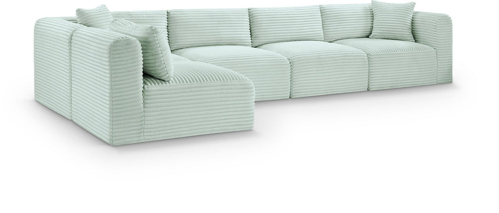 Meridian Furniture Shaggy Five Piece Modular Sectional in Mint Corduroy Performance Fabric for Living Rooms 641Mint-Sec5B