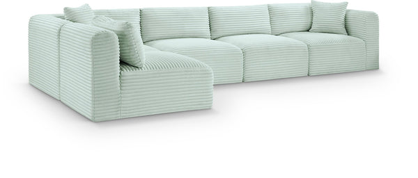Meridian Furniture Shaggy Five Piece Modular Sectional in Mint Corduroy Performance Fabric for Living Rooms 641Mint-Sec5B