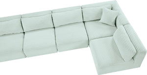 Meridian Furniture Shaggy Five Piece Modular Sectional in Mint Corduroy Performance Fabric for Living Rooms 641Mint-Sec5B