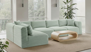 Meridian Furniture Shaggy Five Piece Modular Sectional in Mint Corduroy Performance Fabric for Living Rooms 641Mint-Sec5B