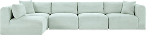 Meridian Furniture Shaggy Five Piece Modular Sectional in Mint Corduroy Performance Fabric for Living Rooms 641Mint-Sec5B