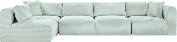 Meridian Furniture Shaggy Five Piece Modular Sectional in Mint Corduroy Performance Fabric for Living Rooms 641Mint-Sec5B