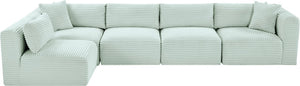 Meridian Furniture Shaggy Five Piece Modular Sectional in Mint Corduroy Performance Fabric for Living Rooms 641Mint-Sec5B