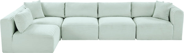 Meridian Furniture Shaggy Five Piece Modular Sectional in Mint Corduroy Performance Fabric for Living Rooms 641Mint-Sec5B