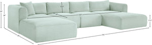Meridian Furniture Shaggy Five Piece Modular Sectional Mint Corduroy Performance Fabric Plush Living Room 641Mint-Sec5E