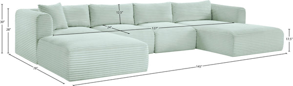 Meridian Furniture Shaggy Five Piece Modular Sectional Mint Corduroy Performance Fabric Plush Living Room 641Mint-Sec5E