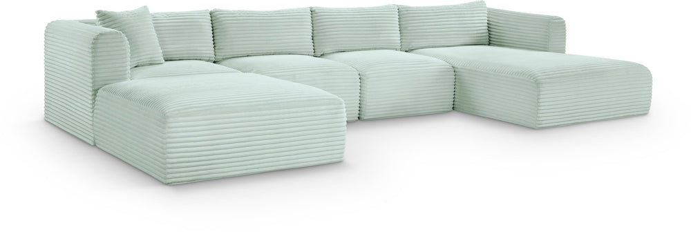 Meridian Furniture Shaggy Five Piece Modular Sectional Mint Corduroy Performance Fabric Plush Living Room 641Mint-Sec5E