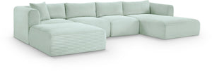 Meridian Furniture Shaggy Five Piece Modular Sectional Mint Corduroy Performance Fabric Plush Living Room 641Mint-Sec5E