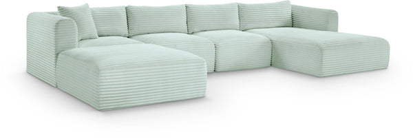 Meridian Furniture Shaggy Five Piece Modular Sectional Mint Corduroy Performance Fabric Plush Living Room 641Mint-Sec5E