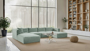 Meridian Furniture Shaggy Five Piece Modular Sectional Mint Corduroy Performance Fabric Plush Living Room 641Mint-Sec5E