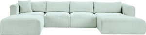 Meridian Furniture Shaggy Five Piece Modular Sectional Mint Corduroy Performance Fabric Plush Living Room 641Mint-Sec5E
