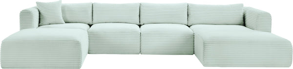 Meridian Furniture Shaggy Five Piece Modular Sectional Mint Corduroy Performance Fabric Plush Living Room 641Mint-Sec5E