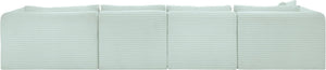 Meridian Furniture Shaggy Five Piece Modular Sectional Mint Corduroy Performance Fabric Plush Living Room 641Mint-Sec5E