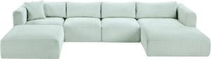 Meridian Furniture Shaggy Five Piece Modular Sectional Mint Corduroy Performance Fabric Plush Living Room 641Mint-Sec5E