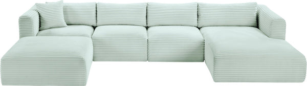 Meridian Furniture Shaggy Five Piece Modular Sectional Mint Corduroy Performance Fabric Plush Living Room 641Mint-Sec5E