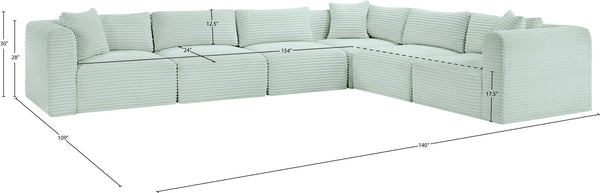 Meridian Furniture Shaggy Six Piece Modular Sectional in Stain Resistant Corduroy for Modern Living Rooms 641Mint-Sec6A