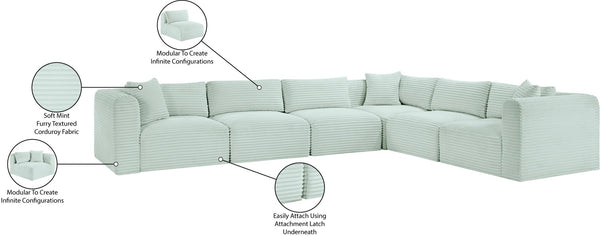 Meridian Furniture Shaggy Six Piece Modular Sectional in Stain Resistant Corduroy for Modern Living Rooms 641Mint-Sec6A