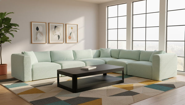 Meridian Furniture Shaggy Six Piece Modular Sectional in Stain Resistant Corduroy for Modern Living Rooms 641Mint-Sec6A