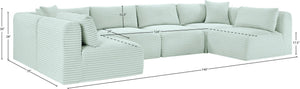 Meridian Furniture Shaggy Six Piece Modular Sectional in Stain Resistant Mint Corduroy for Living Rooms 641Mint-Sec6B