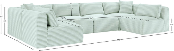 Meridian Furniture Shaggy Six Piece Modular Sectional in Stain Resistant Mint Corduroy for Living Rooms 641Mint-Sec6B