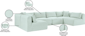 Meridian Furniture Shaggy Six Piece Modular Sectional in Stain Resistant Mint Corduroy for Living Rooms 641Mint-Sec6B