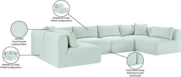 Meridian Furniture Shaggy Six Piece Modular Sectional in Stain Resistant Mint Corduroy for Living Rooms 641Mint-Sec6B