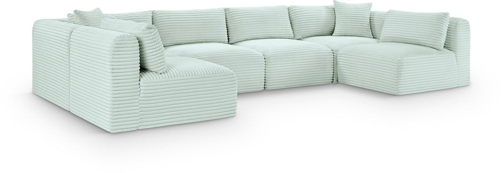 Meridian Furniture Shaggy Six Piece Modular Sectional in Stain Resistant Mint Corduroy for Living Rooms 641Mint-Sec6B