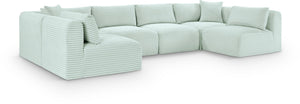 Meridian Furniture Shaggy Six Piece Modular Sectional in Stain Resistant Mint Corduroy for Living Rooms 641Mint-Sec6B