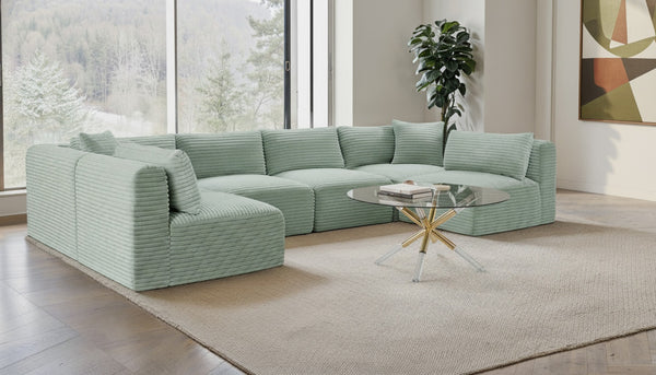 Meridian Furniture Shaggy Six Piece Modular Sectional in Stain Resistant Mint Corduroy for Living Rooms 641Mint-Sec6B