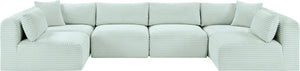 Meridian Furniture Shaggy Six Piece Modular Sectional in Stain Resistant Mint Corduroy for Living Rooms 641Mint-Sec6B
