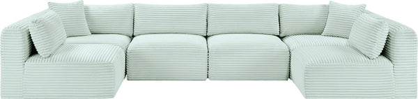 Meridian Furniture Shaggy Six Piece Modular Sectional in Stain Resistant Mint Corduroy for Living Rooms 641Mint-Sec6B