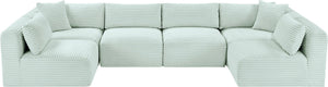 Meridian Furniture Shaggy Six Piece Modular Sectional in Stain Resistant Mint Corduroy for Living Rooms 641Mint-Sec6B