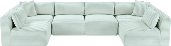 Meridian Furniture Shaggy Six Piece Modular Sectional in Stain Resistant Mint Corduroy for Living Rooms 641Mint-Sec6B
