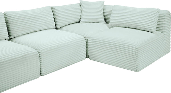 Meridian Furniture Shaggy Six Piece Modular Sectional in Stain Resistant Mint Corduroy for Living Rooms 641Mint-Sec6B