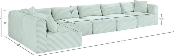 Meridian Furniture Shaggy Six Piece Modular Sectional in Performance Corduroy with Plush Foam Seating 641Mint-Sec6C