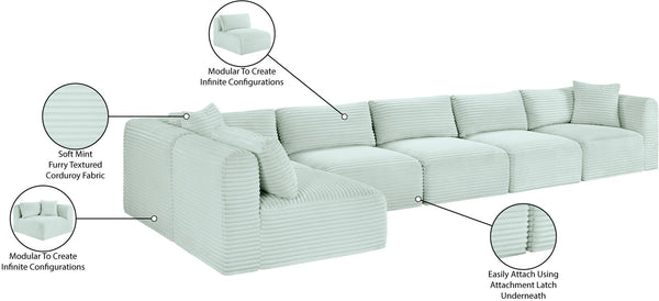 Meridian Furniture Shaggy Six Piece Modular Sectional in Performance Corduroy with Plush Foam Seating 641Mint-Sec6C