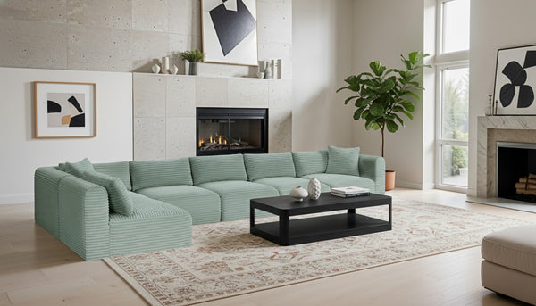 Meridian Furniture Shaggy Six Piece Modular Sectional in Performance Corduroy with Plush Foam Seating 641Mint-Sec6C
