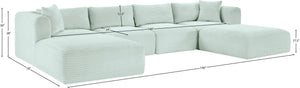 Meridian Furniture Shaggy Six Piece Modular Sectional Mint Corduroy Performance Fabric Plush Family Room 641Mint-Sec6E