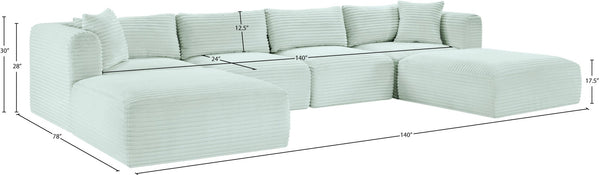 Meridian Furniture Shaggy Six Piece Modular Sectional Mint Corduroy Performance Fabric Plush Family Room 641Mint-Sec6E