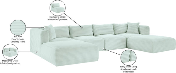 Meridian Furniture Shaggy Six Piece Modular Sectional Mint Corduroy Performance Fabric Plush Family Room 641Mint-Sec6E