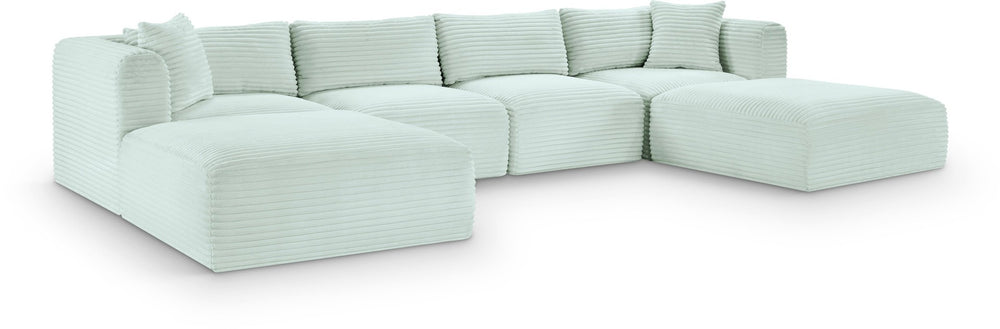 Meridian Furniture Shaggy Six Piece Modular Sectional Mint Corduroy Performance Fabric Plush Family Room 641Mint-Sec6E