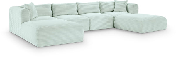 Meridian Furniture Shaggy Six Piece Modular Sectional Mint Corduroy Performance Fabric Plush Family Room 641Mint-Sec6E