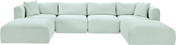 Meridian Furniture Shaggy Six Piece Modular Sectional Mint Corduroy Performance Fabric Plush Family Room 641Mint-Sec6E