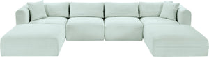Meridian Furniture Shaggy Six Piece Modular Sectional Mint Corduroy Performance Fabric Plush Family Room 641Mint-Sec6E
