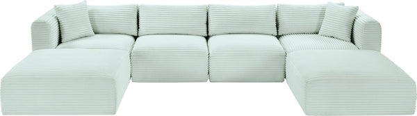 Meridian Furniture Shaggy Six Piece Modular Sectional Mint Corduroy Performance Fabric Plush Family Room 641Mint-Sec6E